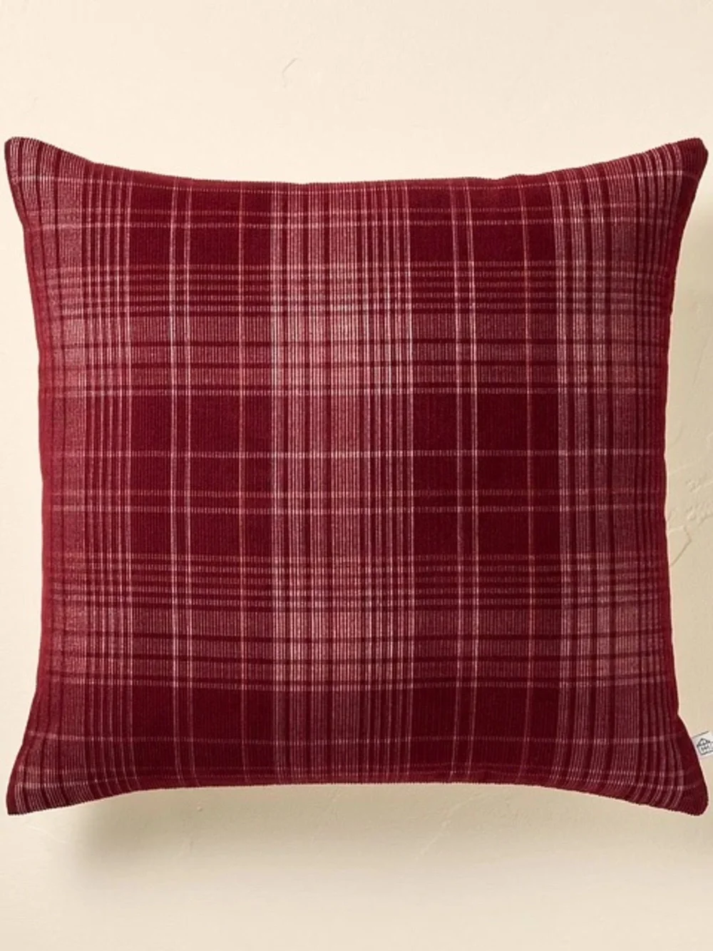 NWT Hearth & Hand Hearth Magnolia Corduroy Plaid Pillow 18x18 In Burgundy